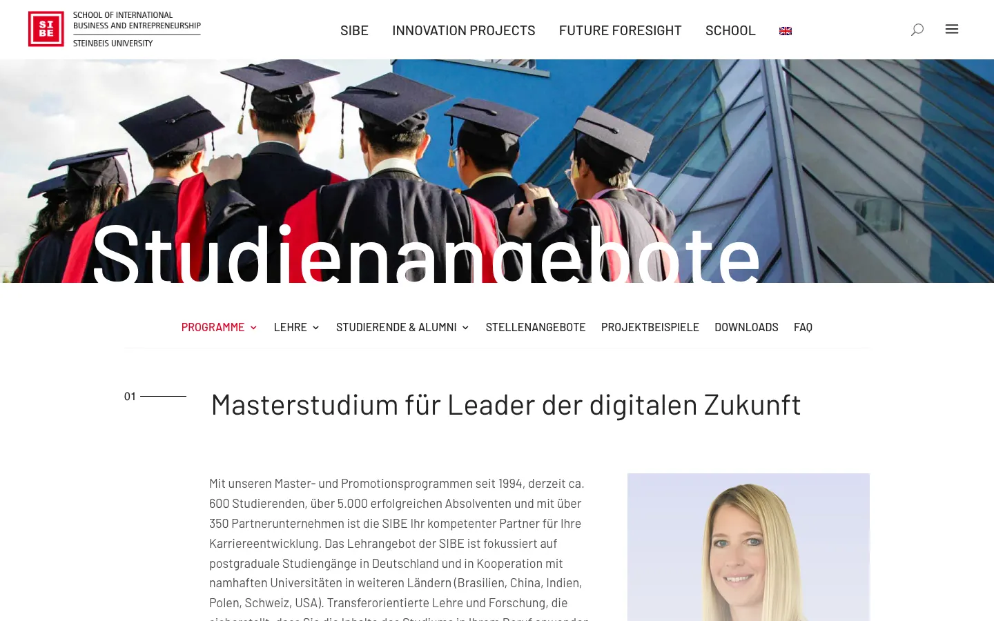 Seite Studienangebote der Steinbeis SIBE